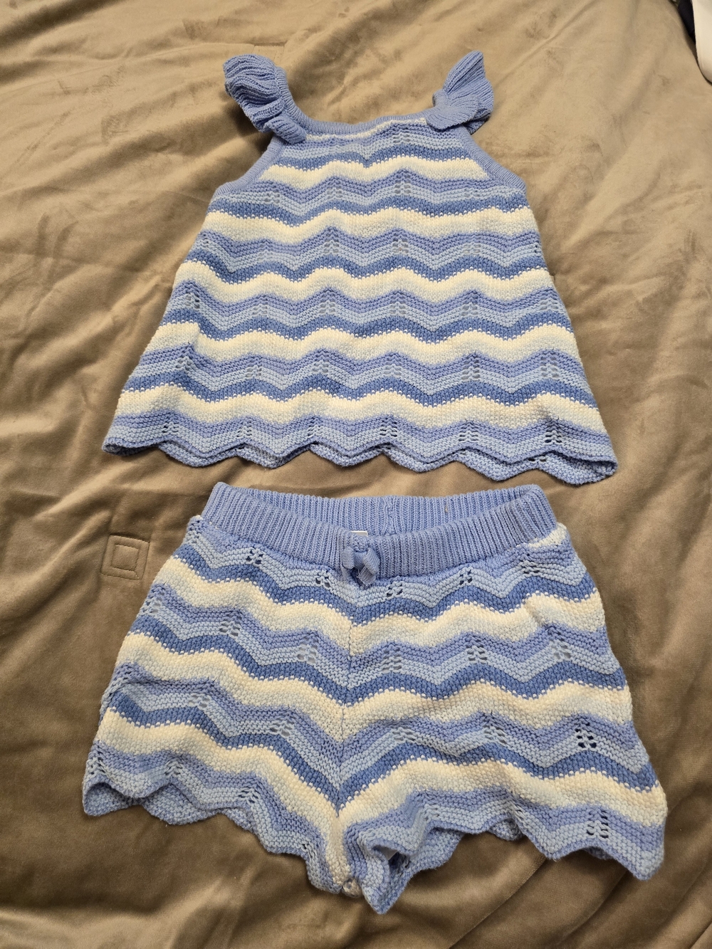 Haute Hippie Blue & White Chevron Knit Tank and Shorts Set